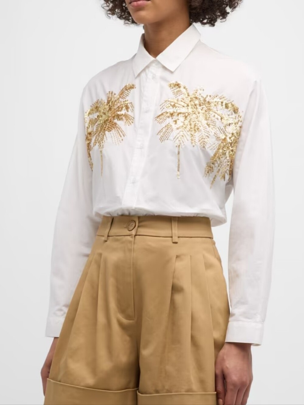 Essential Antwerp Fresh Embellished White & Gold Button Down New Without Tags